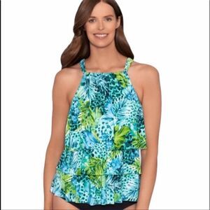 DREAMSUIT BY MIRACLE BRANDS TIERED TROPICAL SLIMMING CONTROL TANKINI TOP 10 NWT